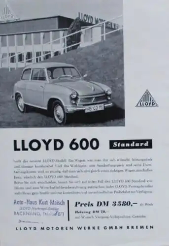 Lloyd 600 Standard Modellprogramm 1958 Automobilprospekt (5258)