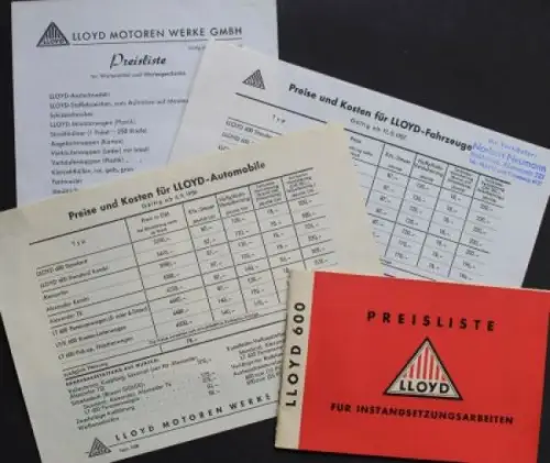 Lloyd Preislisten 1958 Automobilprospekte (5262)