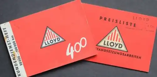 Lloyd LP 400 Kundendienst-Heft 1954 Preisliste (5267)
