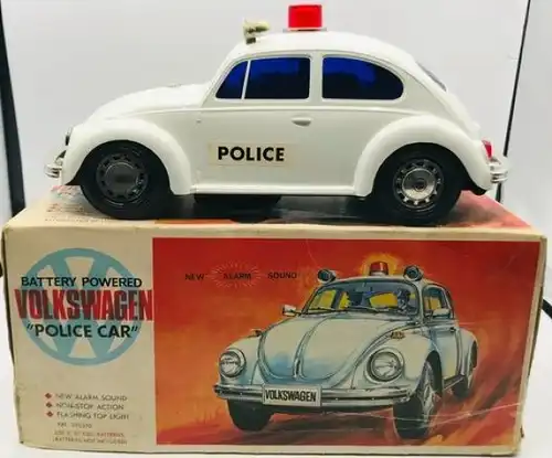Alps Volkswagen Käfer Police Car 1972 Plastikmodell mit Batterieantrieb in Originalkarton (5288)