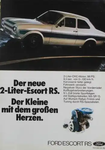 Ford Escort RS 2000 2 Liter Modellprogramm 1973 Automobil-Pressemappe (5340)