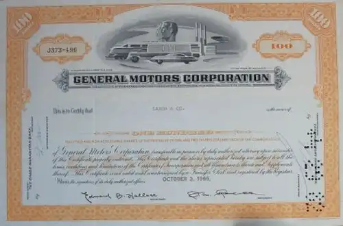 General-Motors Corporation 1966 Originalaktie 100 Shares (5419)