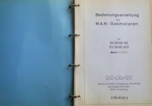 MAN Maschinenfabrik GV 30/45 AT Gasmotoren 1972 Bedienungsanleitung im Originalordner (5456)