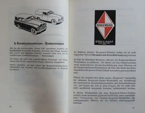 Borgward Hansa 1500 Bordmappe mit Betriebsanleitung und Händlerdienst 1951 (5470)