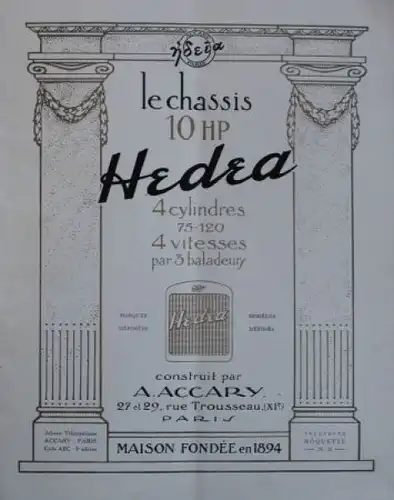 Hedea Automobiles 10 HP Modellprogramm 1910 Automobilprospekt (5488)