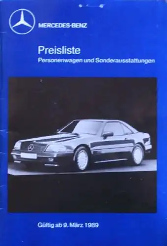 Mercedes-Benz Preisliste Personenwagen 1989 Automobilprospekt (5522)