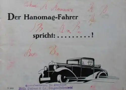 Hanomag Modellprogramm 1932  "Der Hanomag-Fahrer spricht...!" Automobilprospekt (5590)