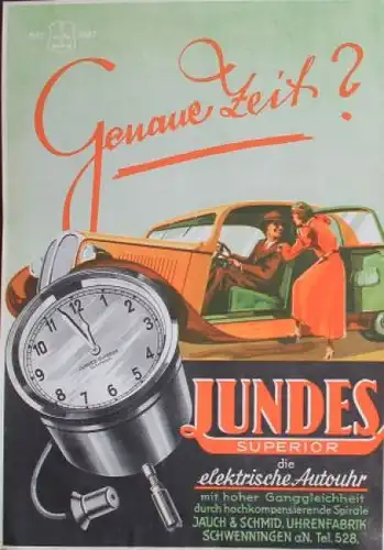 Jundes Autouhren Programm "Genaue Zeit?" 1936 Zubehörprospekt (6380)