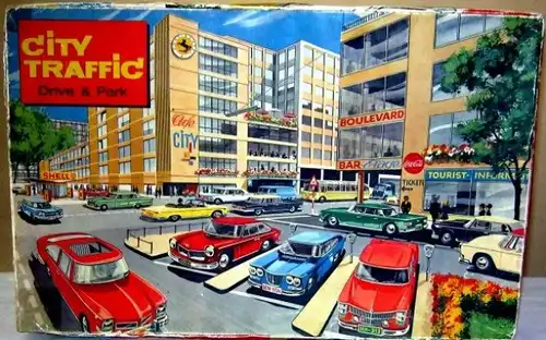 Technofix "City Traffic Drive & Park" 1960 Blechbahn mit Fahrzeugen (6387)