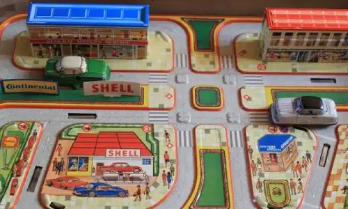 Technofix "City Traffic Drive & Park" 1960 Blechbahn mit Fahrzeugen (6387)
