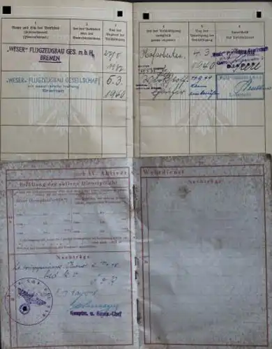 Deutsches Reich Arbeitsbuch und Pass 1944 zwei Dokumente Militärhistorie (6455)