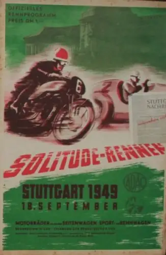 ADAC "Solitude Rennen" Stuttgart September 1949 Rennprogramm (4977)