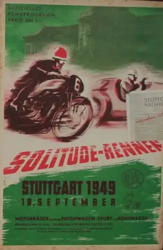 "Solitude Rennen" Stuttgart September 1949 Rennprogramm (4977)