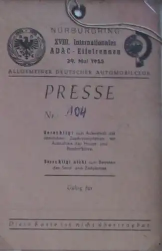 ADAC 1955 Nürburgring Eifelrennen Konvolut Foto, Presseausweise, original Motorsport-Filmrolle gerahmt (5655)