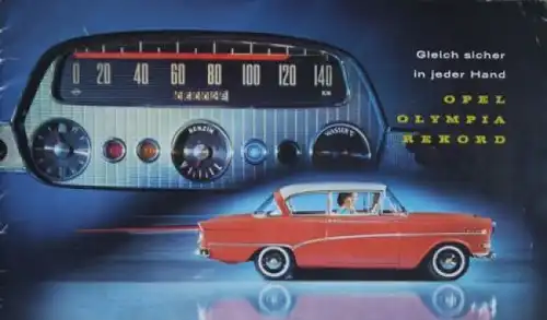 Opel Olympia Rekord Modellprogramm 1958  "Gleich sicher in jeder Hand" Automobilprospekt (5712)