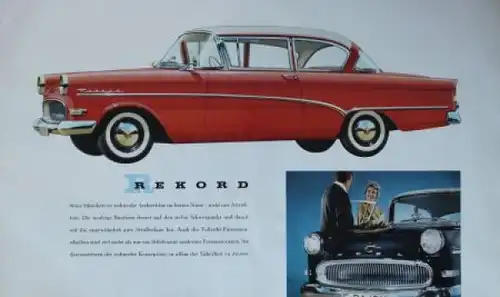 Opel Olympia Rekord Modellprogramm 1958  "Gleich sicher in jeder Hand" Automobilprospekt (5712)