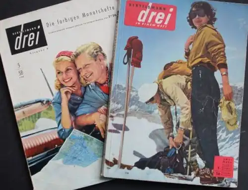 "Bertelsmann drei in einem Heft" Gesellschafts-Magazin 1956 Fangio Bericht zwei Ausgaben (5881)