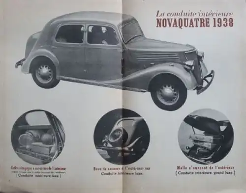 Renault Novaquatre Modellprogramm 1938 "La Nouvelle" Automobilprospekt (5946)