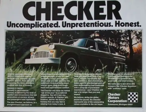 Checker Modellprogramm 1974 "Uncomlicated" Automobilprospekt (5957)