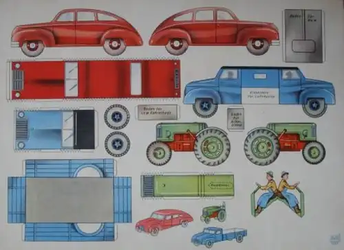 Schreiber Ausschneidebogen Auto, LKW, Traktor 1955 Karton (4541)