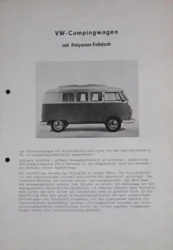 Volkswagen T1 Transporter Modellprogramm 1962 Faltdach-Campingwagen Automobilprospekt (4571)