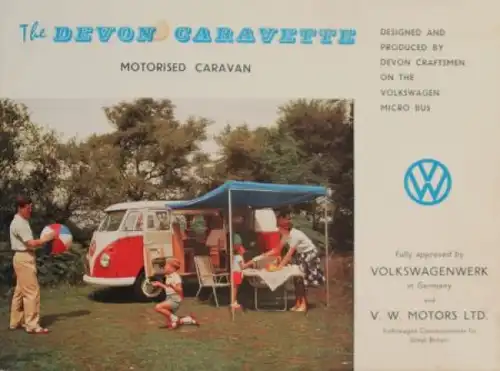 Volkswagen T1 Transporter Campingwagen Modellprogramm 1965 "Devon Caravette" Automobilprospekt (6589)