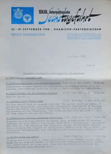 ADAC "XXXII. Internationale Sechstagefahrt" Garmisch-Partenkirchen September 1958 Rennprogramm (6593)
