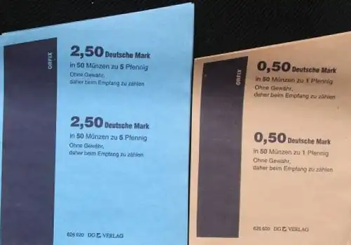 Deutsche Mark 1970 Münzrollpapier 50 Pfenning bis 5 Mark Bogen je 3 Stück (1949)