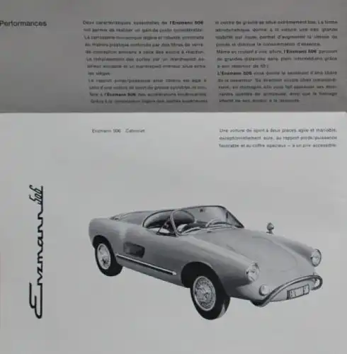 Enzmann Volkswagen 506 Cabriolet Spider Modellprogramm 1956 Automobilprospekt (6636)