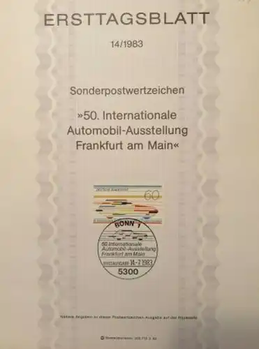 IAA Frankfurt Erstagsblatt 1983 gestempelt 2 Stück (6640)