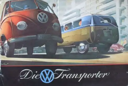 Volkswagen T1 Transporter Modellprogramm 1953 Automobilprospekt-Mappe mit 2 Prospekten (6693)