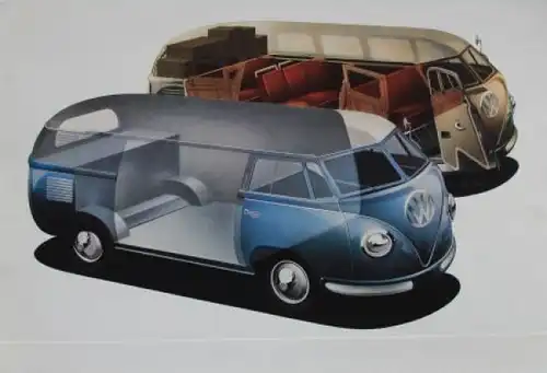 Volkswagen T1 Transporter Modellprogramm 1953 Automobilprospekt-Mappe mit 2 Prospekten (6693)