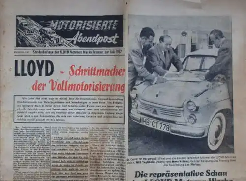 Lloyd Motorisierte Abendpost 1957 "Schrittmacher der Vollmotorisierung" Automobilzeitschrift (2808)