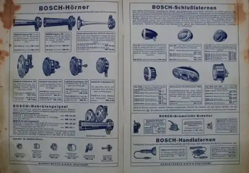 Bosch Automobil-Zubehör und Motorenliste 1936 Zubehörprospekt (8086)