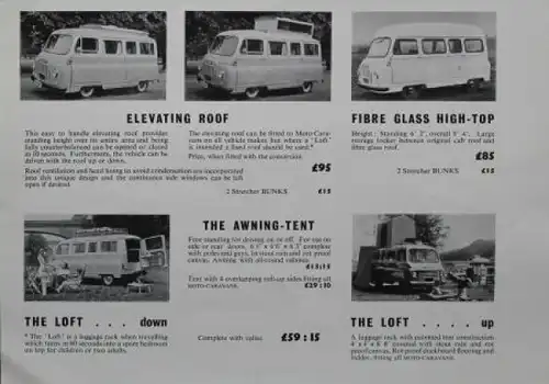 BMC Motor-Caravan Modellprogramm 1959 "Pitt Accessoires" Automobilprospekt (8553)