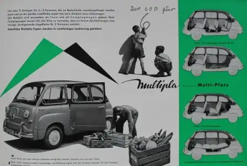 Fiat 600 Multipla Modellprogramm 1956 Automobilprospekt (8703)