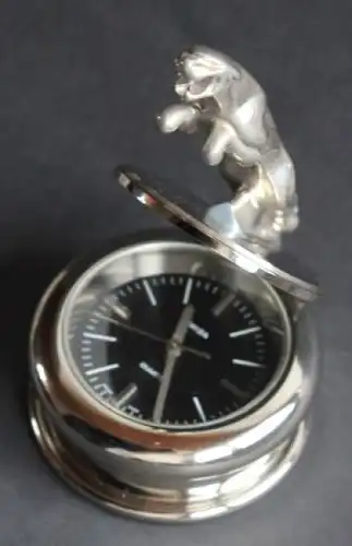 Jaguar Swiza Tischuhr mit Kühlerfigur in Original Lederbox (8713)
