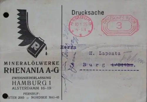 Shell Rhenania-Ossag "Stellin das bewährte Autobenzin" 1925 Werkspostkarte (8771)