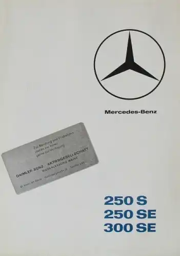 Mercedes-Benz 250 S - 300 SE Modellprogramm 1965 Automobilprospekt (8871)