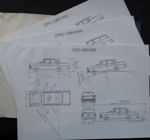 Opel Modellprogramm 1958 "Die Einfahrt nach Maß" ArchitektenMappe Fahrzeugzeichnungen (6081)