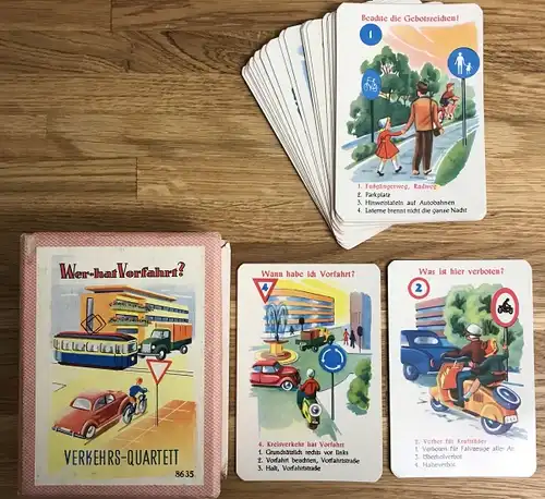 Schwager & Steinlein Spielkarten "Wer hat Vorfahrt?" 1951 Verkehrs-Quartett (5120)