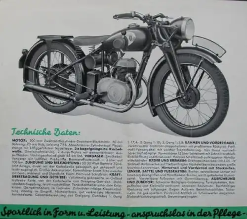 Zündapp DB 200 Modellprogramm 1936 Motorradprospekt (1187)