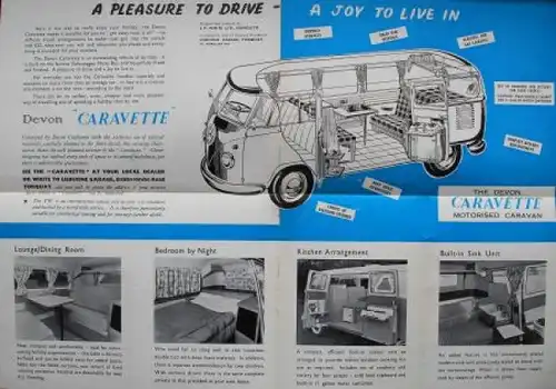 Volkswagen T1 Caravette Campingbus Modellprogramm 1962 "Here is the Devon" Automobilprospekt (2199)