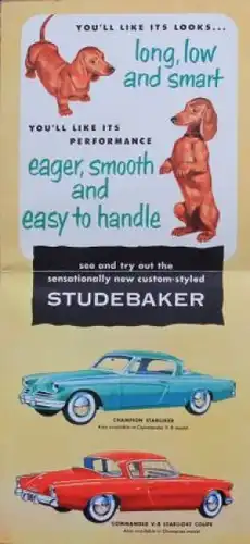 Studebaker Modellprogramm 1953 "Long, low and smart" Automobilprospekt (7858)