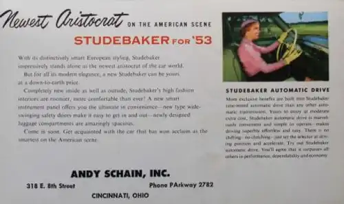 Studebaker Modellprogramm 1953 "Long, low and smart" Automobilprospekt (7858)