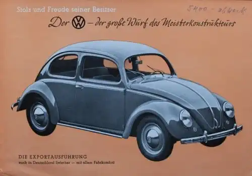 Volkswagen Käfer Modellprogramm 1950 Automobilprospekt (9406)