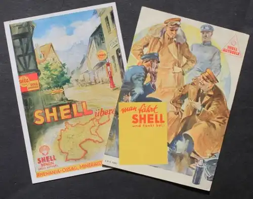 Shell Rhenania-Ossag AG "Shell überall" 1930 zwei Werkspostkarten (7887)