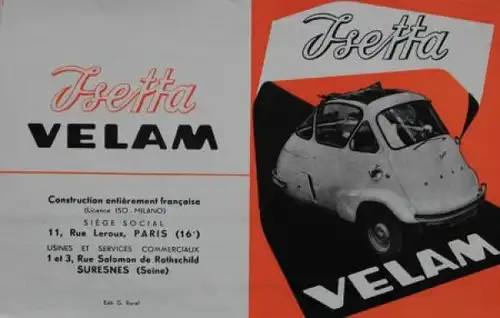 BMW Isetta Velam Modellprogramm 1955 Automobilprospekt (8372)