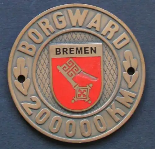 Borgward 200.000 km Plakette 1958 Messing emailliert (2626)