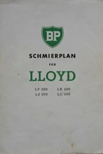Lloyd LP 300 LS BP-Schmierplan 1952 (7686)